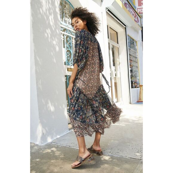 New Free People Estelle Chiffon Button Front Printed Maxi Dress sz xs - Picture 2 of 6